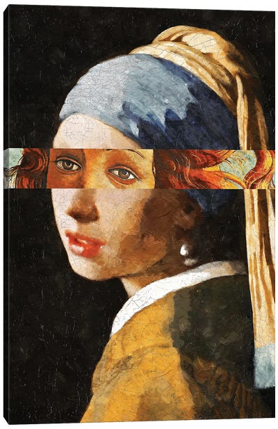 Street Art Faces Canvas Art Print - Girl with a Pearl Earring Reimagined