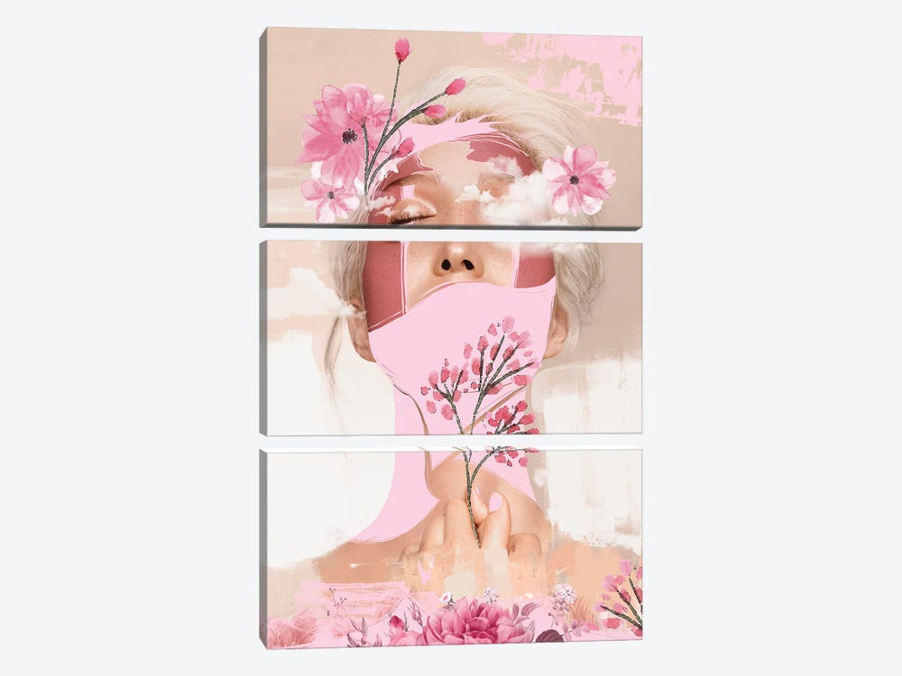 Woman Flowers Pink by Danilo de Alexandria 3-piece Canvas Art Print