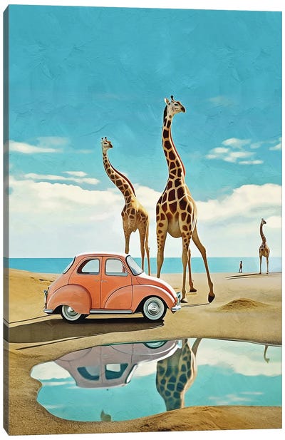 Surrealism Car And Giraffes II Canvas Art Print - Danilo de Alexandria