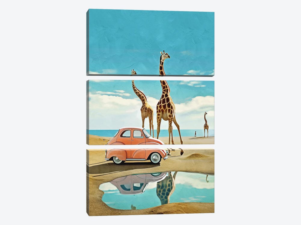 Surrealism Car And Giraffes II by Danilo de Alexandria 3-piece Canvas Artwork
