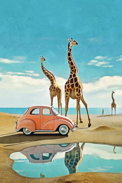 By Land: Surrealism Car And Giraffes II by Danilo de Alexandria