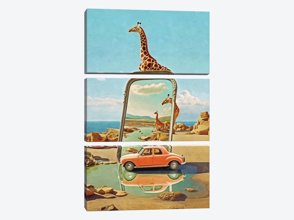 Surrealism Car And Giraffes by Danilo de Alexandria 3-piece Canvas Art Print