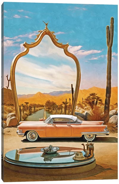Surrealism Car And Mirror II Canvas Art Print - Cactus Art
