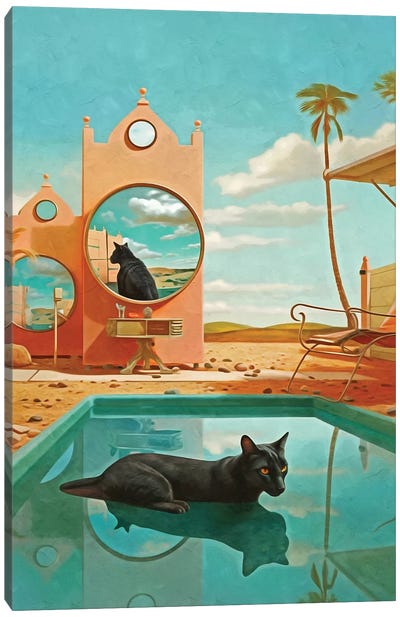 Surrealism Cat Pool Canvas Art Print - Swimming Pool Art