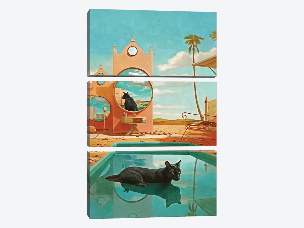 Surrealism Cat Pool by Danilo de Alexandria 3-piece Canvas Art Print