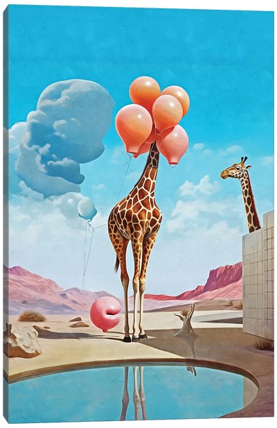 Surrealism Cheetah And Balloon II Canvas Art Print - Swimming Art