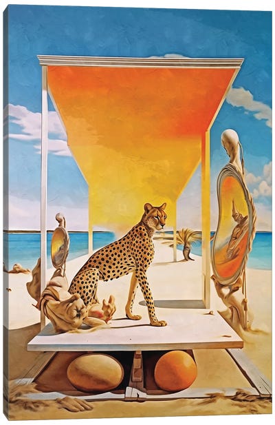 Surrealism Cheetah And Mirror Canvas Art Print - Cheetah Art