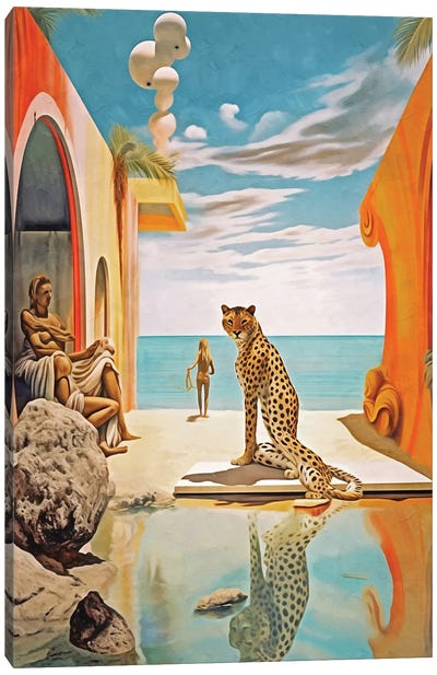 Surrealism Cheetah And Nudism Canvas Art Print - Cheetah Art