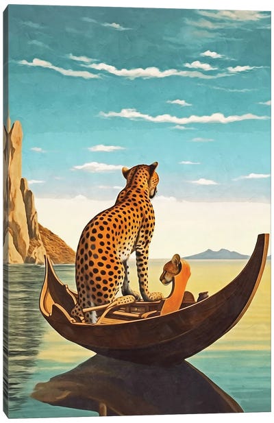 Surrealism Cheetah In The Boat Canvas Art Print - Cheetah Art