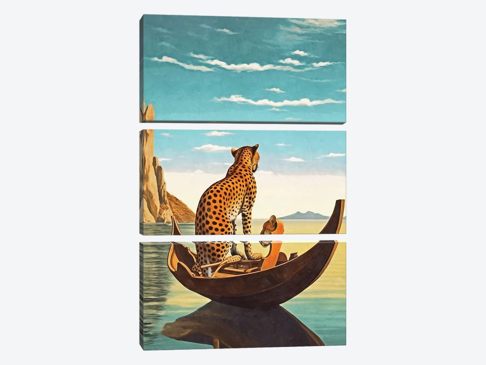 Surrealism Cheetah In The Boat by Danilo de Alexandria 3-piece Canvas Wall Art