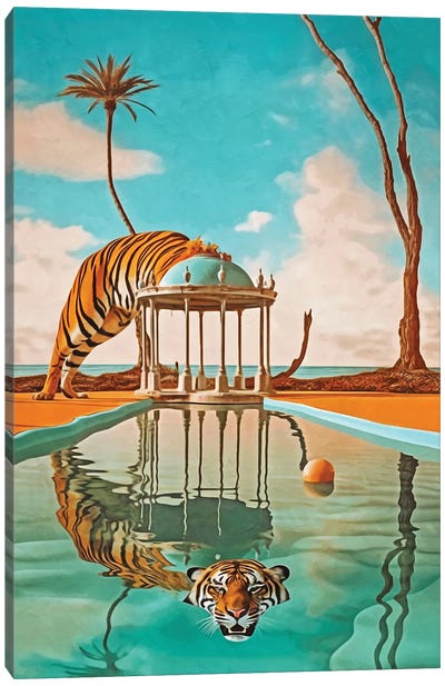 Surrealism Tiger In The Pool Canvas Art Print - Tiger Art