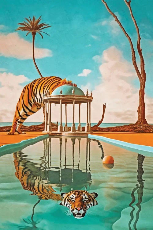 Surrealism Tiger In The Pool