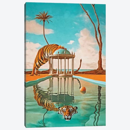 Surrealism Tiger In The Pool Canvas Print #DLX704} by Danilo de Alexandria Canvas Art