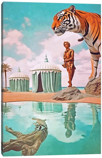 Surrealism Tigers One Canvas Art Print - Swimming Pool Art