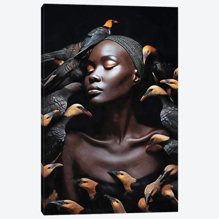 Floral Woman With Black Birds II Canvas Print #DLX709} by Danilo de Alexandria Canvas Art Print