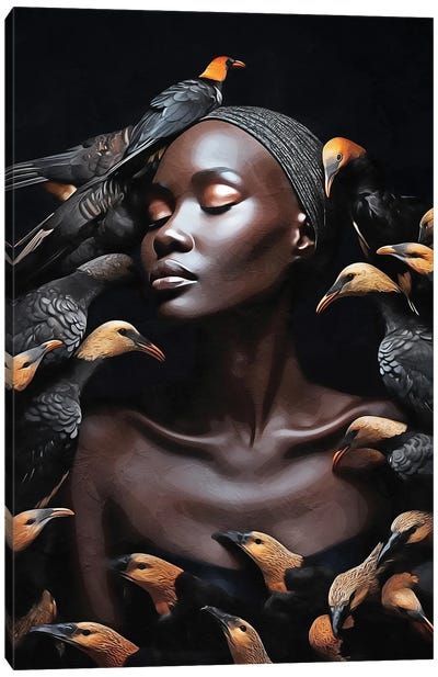 Floral Woman With Black Birds II Canvas Art Print - Danilo de Alexandria