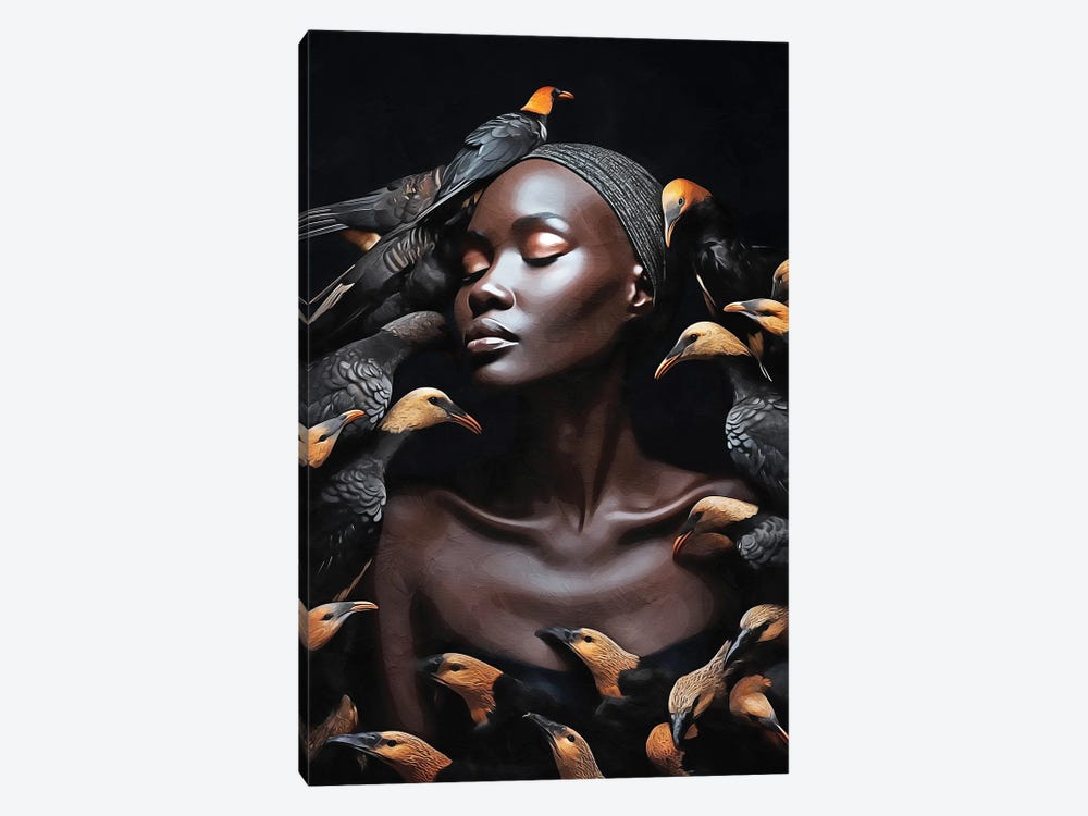 Floral Woman With Black Birds II by Danilo de Alexandria 1-piece Canvas Artwork