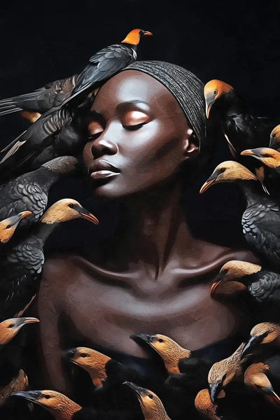 Floral Woman With Black Birds II