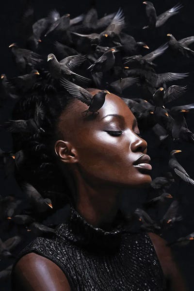 Floral Woman With Black Birds
