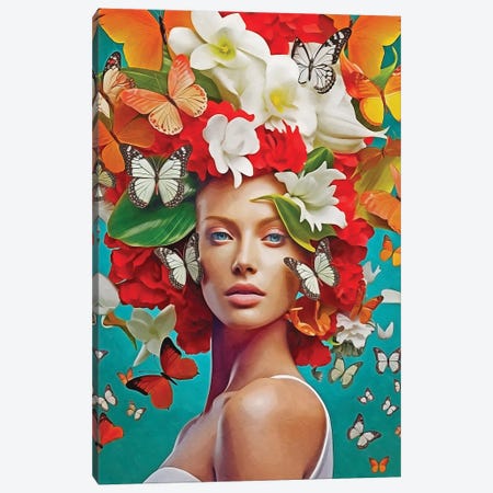 Floral Woman With Butterflys Colors Canvas Print #DLX711} by Danilo de Alexandria Canvas Art