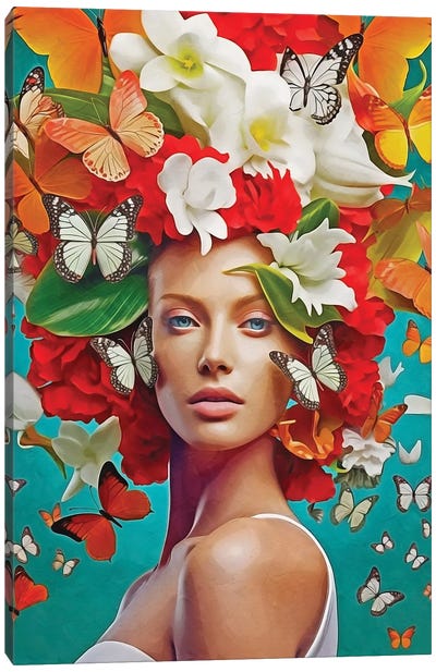 Floral Woman With Butterflys Colors Canvas Art Print - Danilo de Alexandria