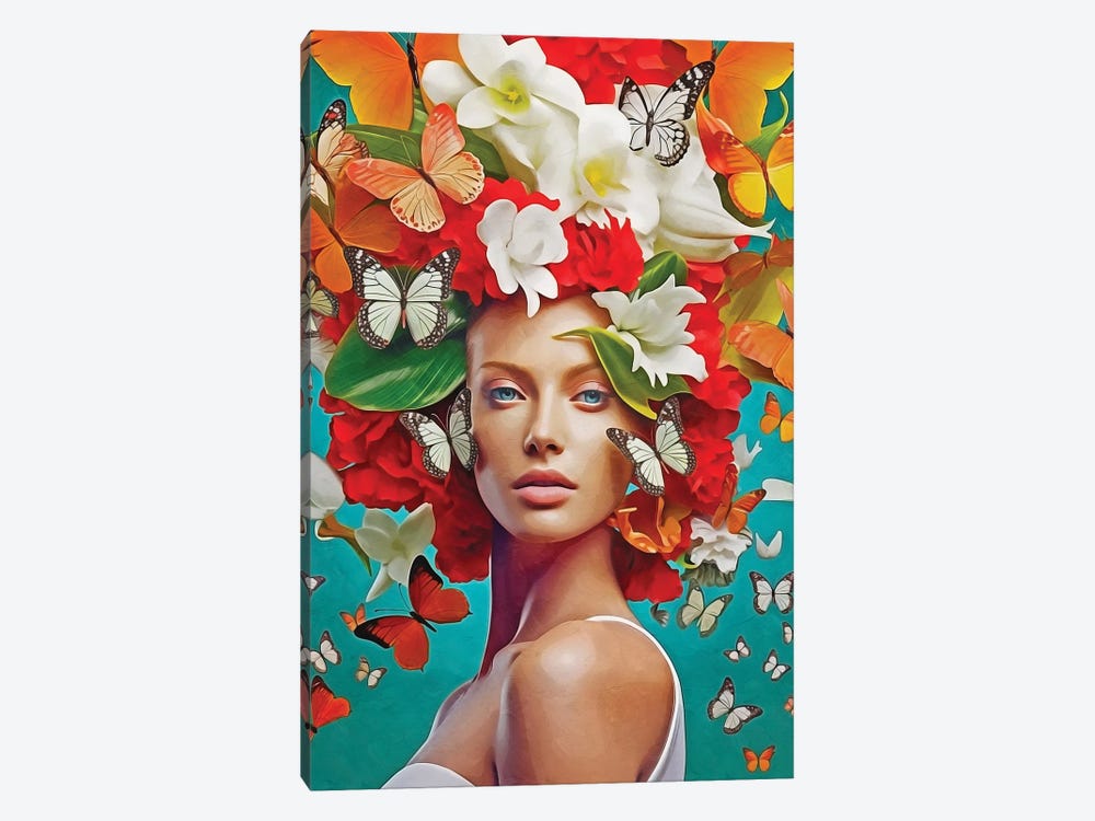 Floral Woman With Butterflys Colors by Danilo de Alexandria 1-piece Canvas Art Print