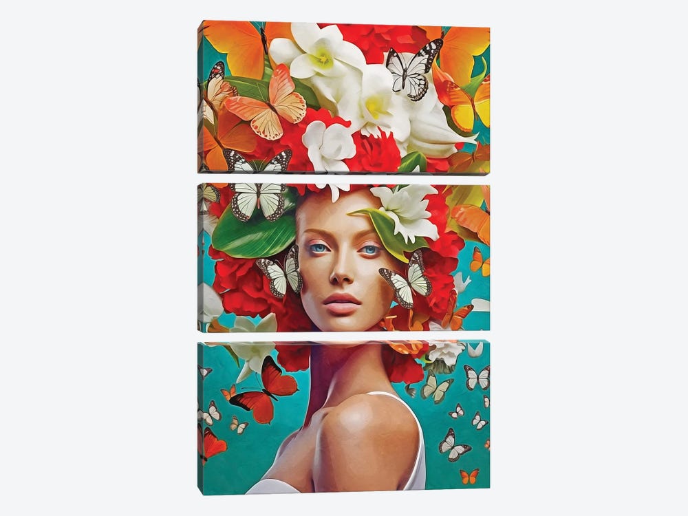 Floral Woman With Butterflys Colors by Danilo de Alexandria 3-piece Canvas Art Print