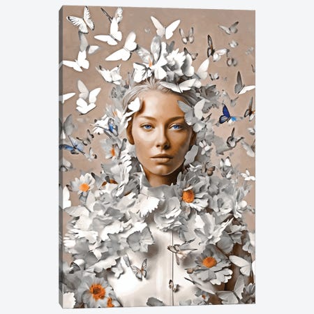 Floral Woman With Butterflys White Canvas Print #DLX712} by Danilo de Alexandria Canvas Wall Art