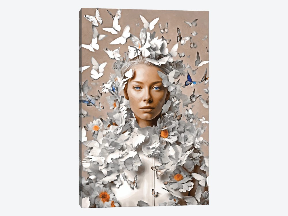 Floral Woman With Butterflys White by Danilo de Alexandria 1-piece Canvas Art
