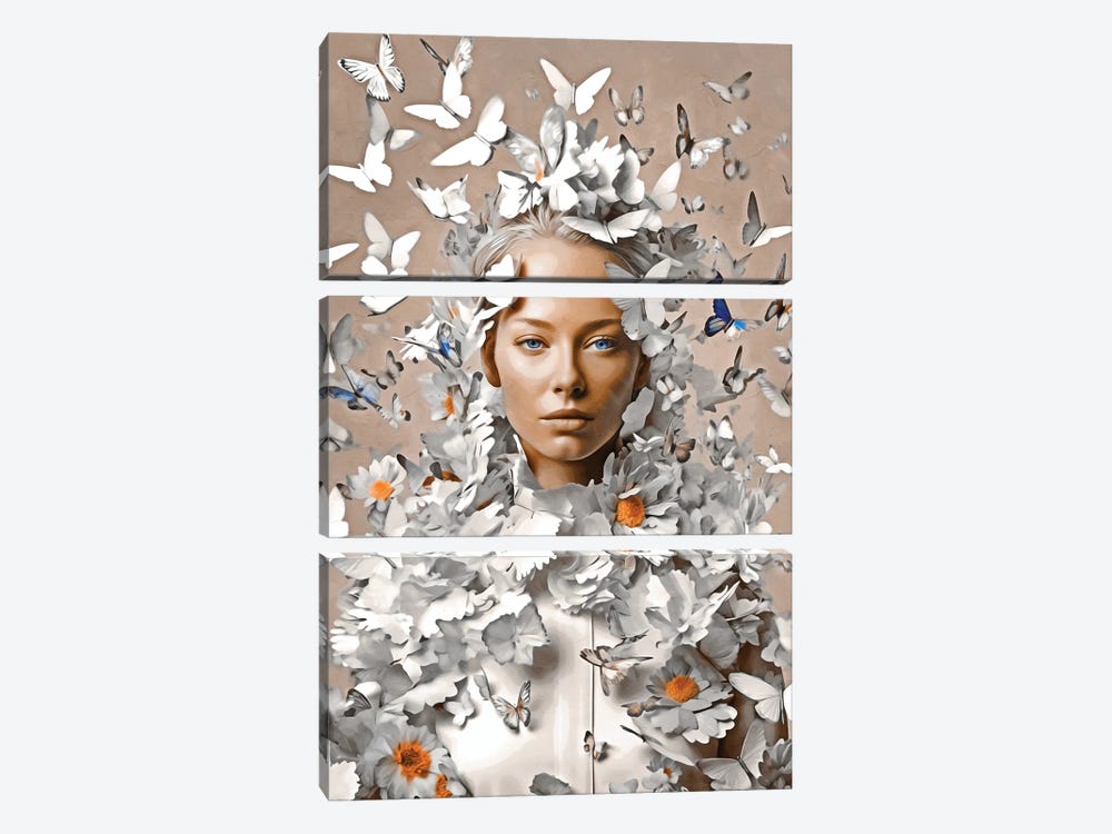 Floral Woman With Butterflys White by Danilo de Alexandria 3-piece Canvas Artwork