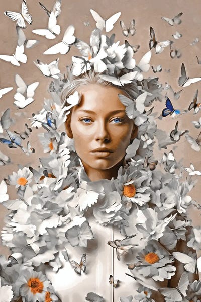 Floral Woman With Butterflys White