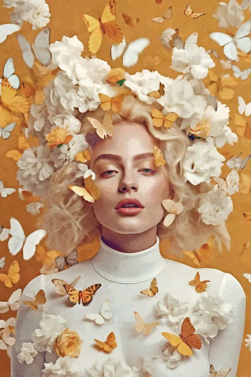 Floral Woman With Butterflys Yellow