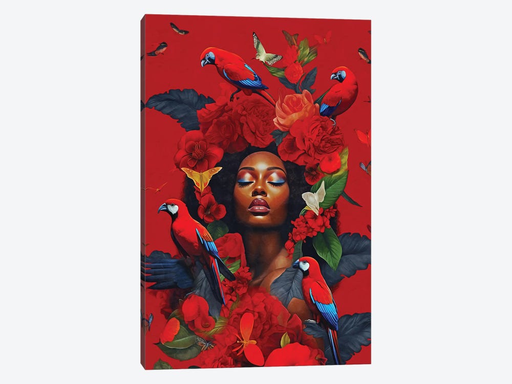 Floral Woman With Macaws Red by Danilo de Alexandria 1-piece Art Print