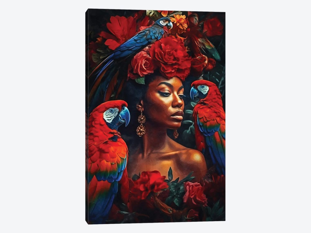 Floral Woman With Macaws by Danilo de Alexandria 1-piece Canvas Art
