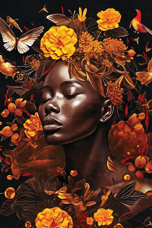Floral Woman With Orange Nature