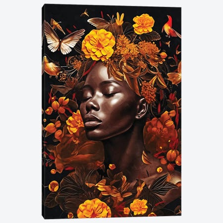 Floral Woman With Orange Nature Canvas Print #DLX718} by Danilo de Alexandria Canvas Artwork