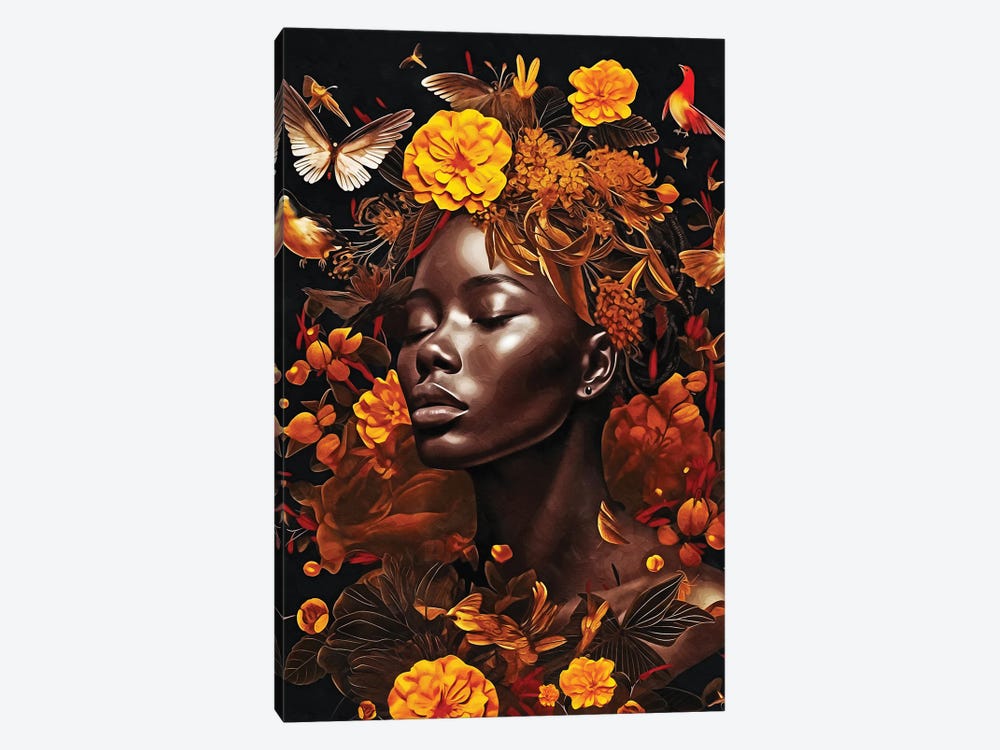 Floral Woman With Orange Nature by Danilo de Alexandria 1-piece Canvas Wall Art