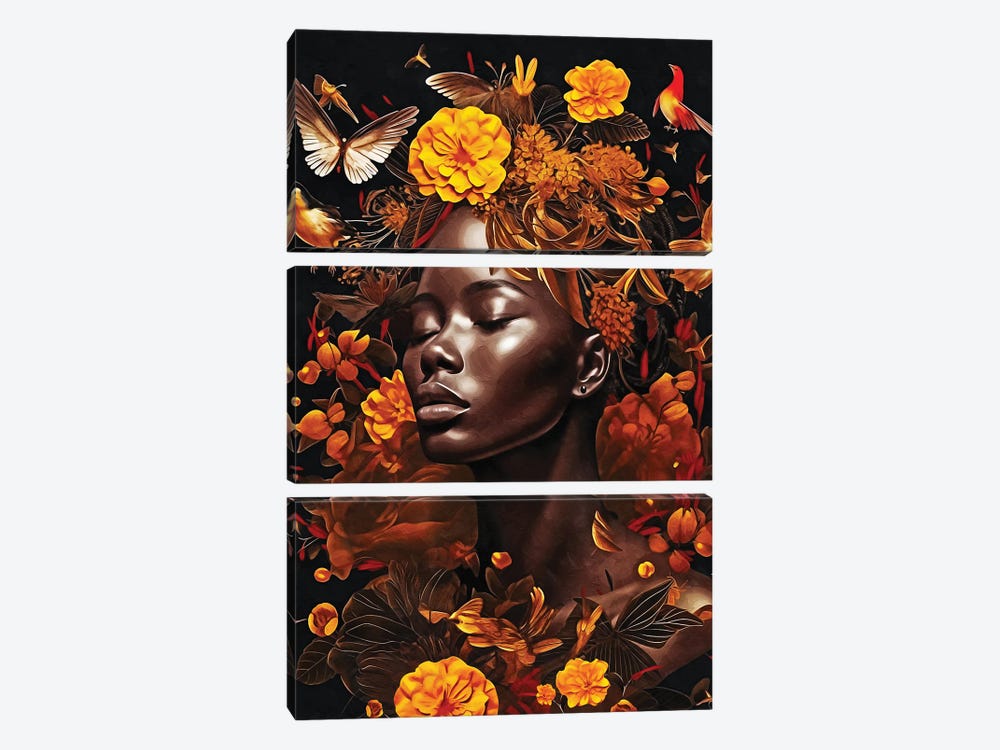Floral Woman With Orange Nature by Danilo de Alexandria 3-piece Canvas Artwork