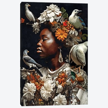 Floral Woman With White Birds Canvas Print #DLX719} by Danilo de Alexandria Canvas Art