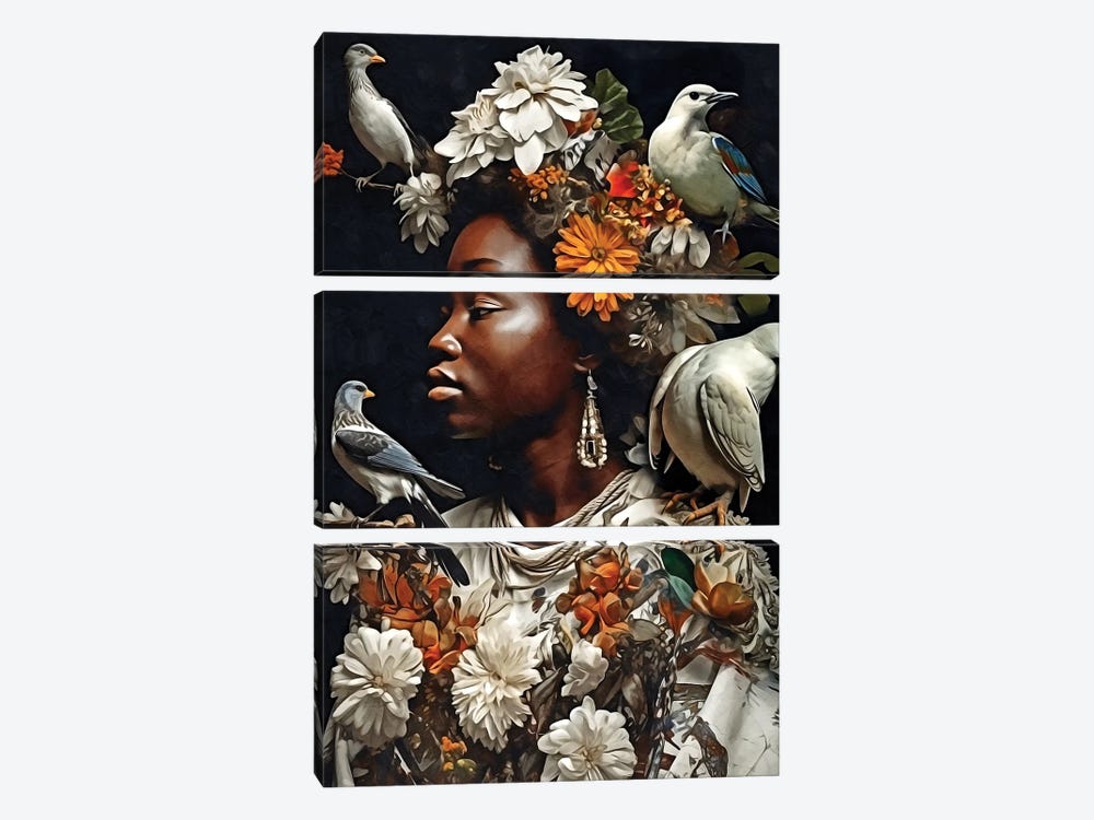 Floral Woman With White Birds by Danilo de Alexandria 3-piece Canvas Art Print