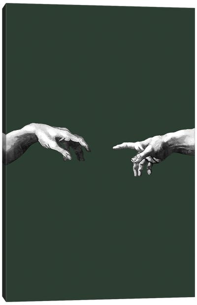 Touch Green Canvas Art Print - The Creation of Adam Reimagined