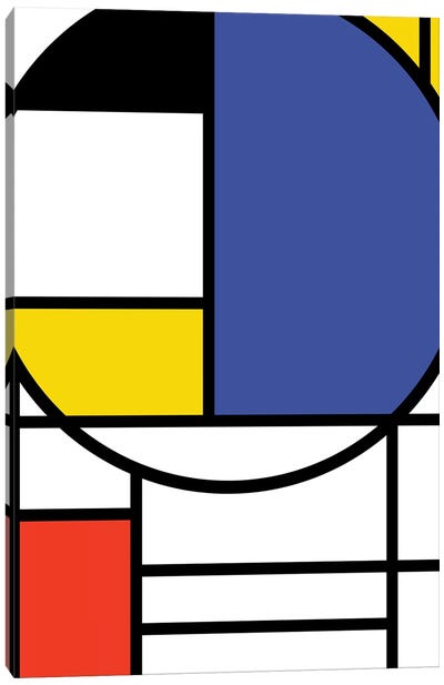 Modernian II Canvas Art Print - Composition with Red, Blue and Yellow Reimagined