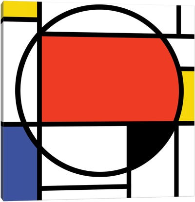 Modernian III Canvas Art Print - Composition with Red, Blue and Yellow Reimagined
