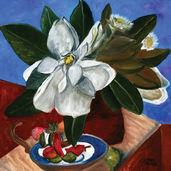 Magnolias: Magnolia Flower Still Life And Vase by Derek McCrea