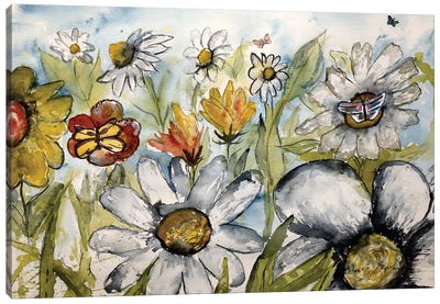 Butterflies And Flowers Canvas Art Print - Derek McCrea
