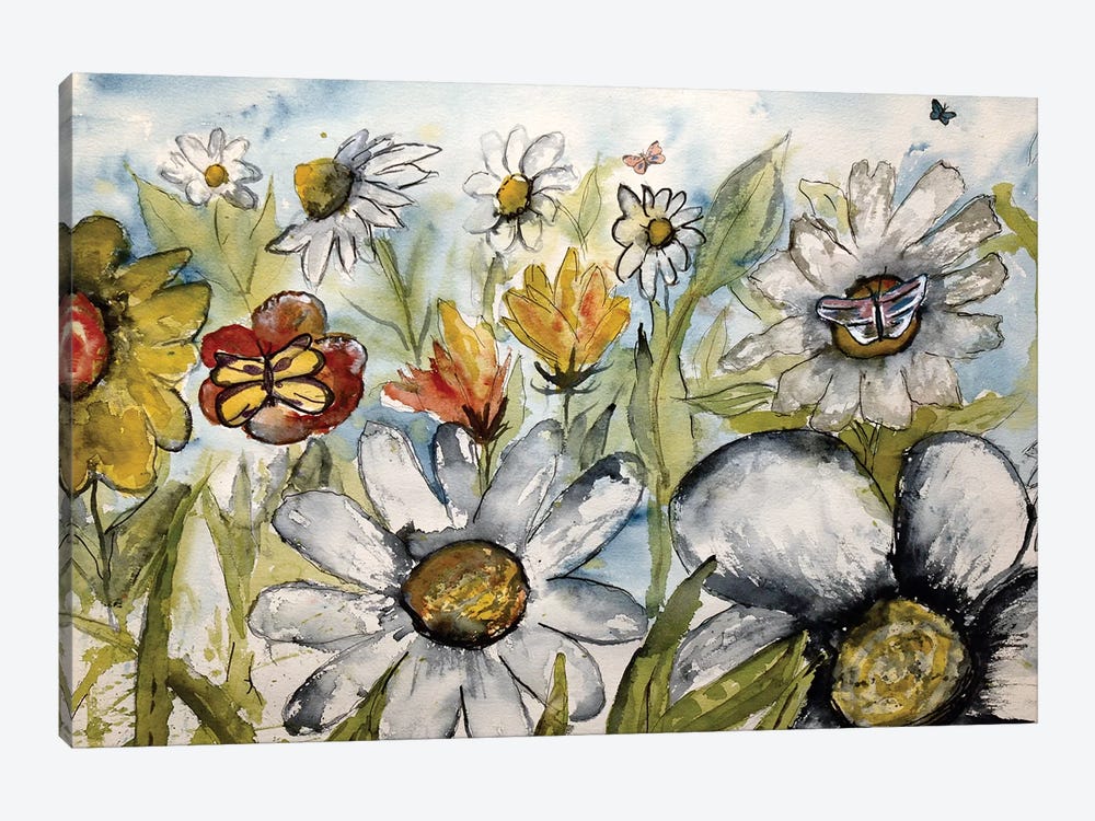 Butterflies And Flowers by Derek McCrea 1-piece Canvas Print