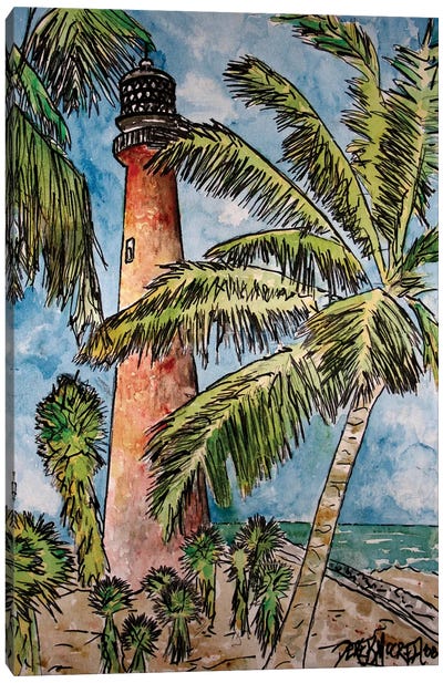 Cape Florida Lighthouse Canvas Art Print - Lighthouse Art