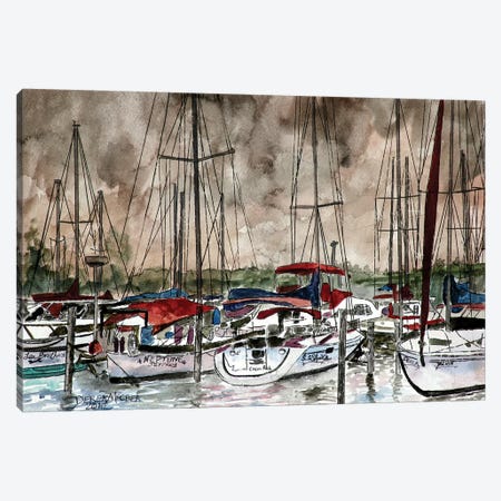 Sailboats At Night Canvas Print #DMC67} by Derek McCrea Canvas Art