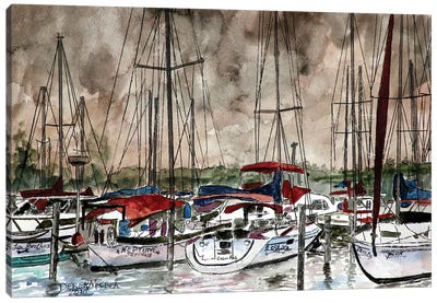 Sailboats At Night Canvas Art Print - Harbor & Port Art