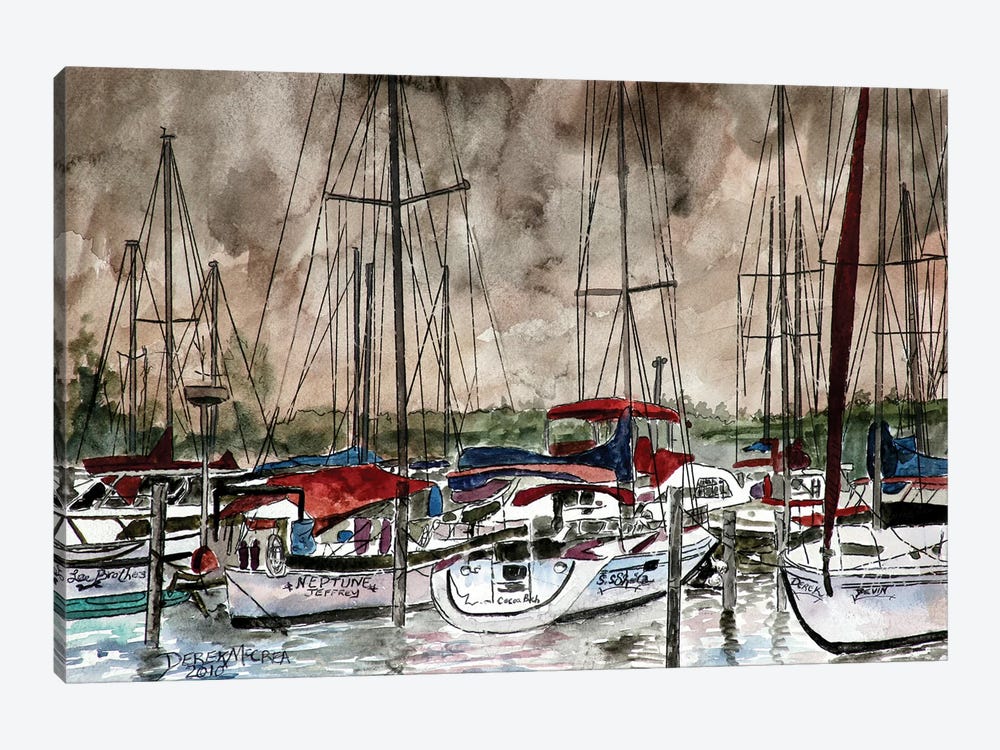 Sailboats At Night by Derek McCrea 1-piece Art Print